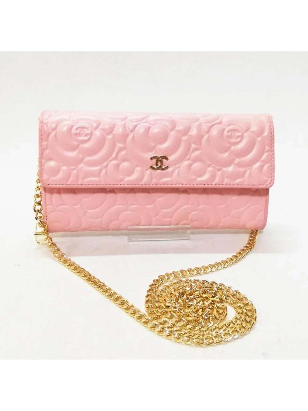 Chanel Camellia Long Wallet Pink Chain